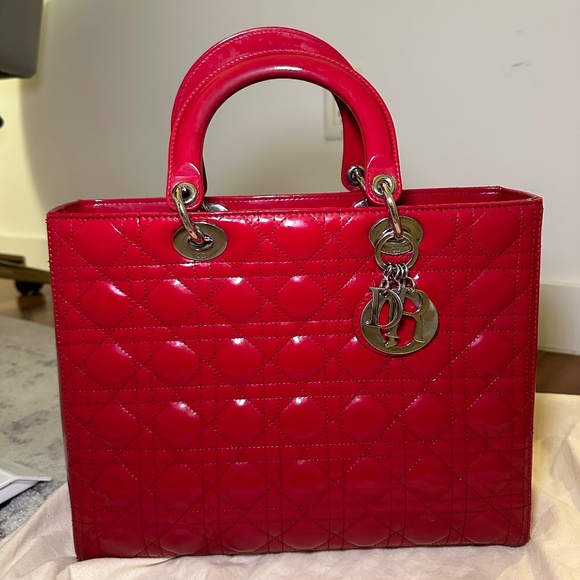 Christian Dior Patent Cannage Large Lady Dior Red - Picture 1 of 9